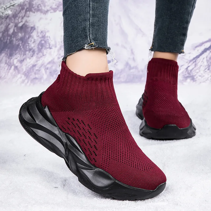 Winter Warm Plüsch Outdoor Slip-on Socken Sneaker Herren Damen Gestrickt Casual Running Sport Leichtgewicht Mode Schuhe