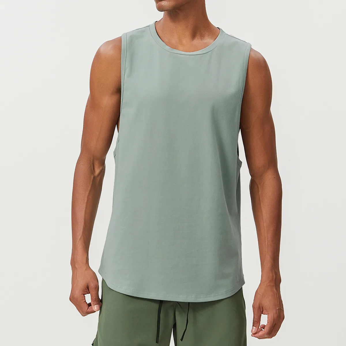 Men Cotton Blend Breathable Sports Tank Top Round Neck Muscle Vest Moisture Wicking Athletic Training Top For Gym Running Basketball