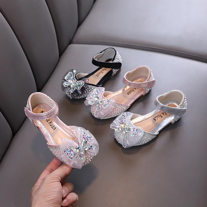 Glänzende Mädchen Prinzessinnenschuhe Strass Schleife Künstliche Perle Tanzschuhe Mary Janes Für Kleinkinder Kinder Hochzeit Party