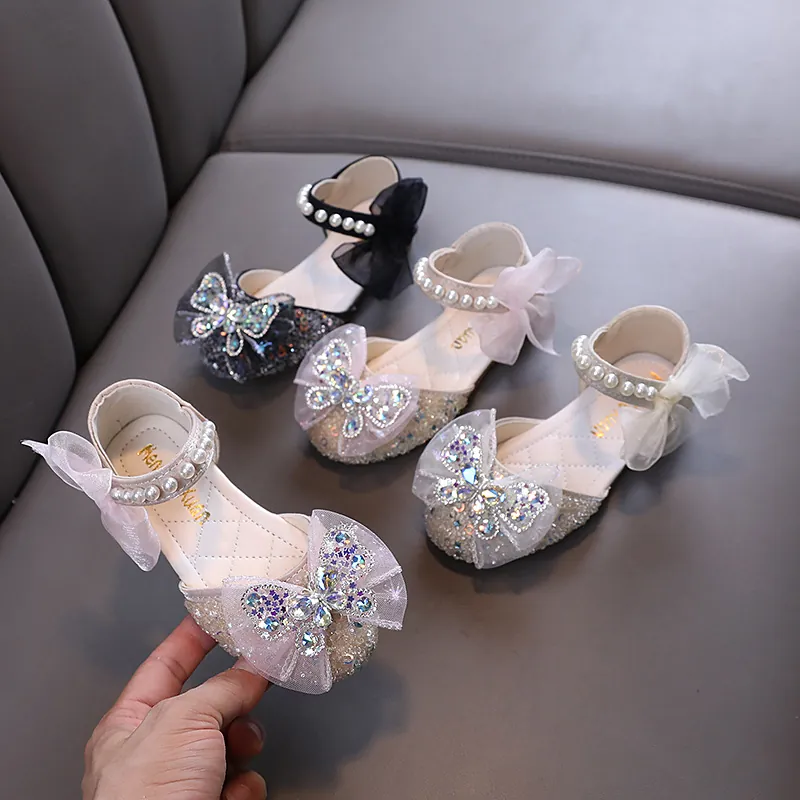 Zapatos de Vestir de Princesa para Niña con Lazo de Strass Niños Correa de Perla Bailarinas Mary Jane para Boda Fiesta Danza Rosa Negro