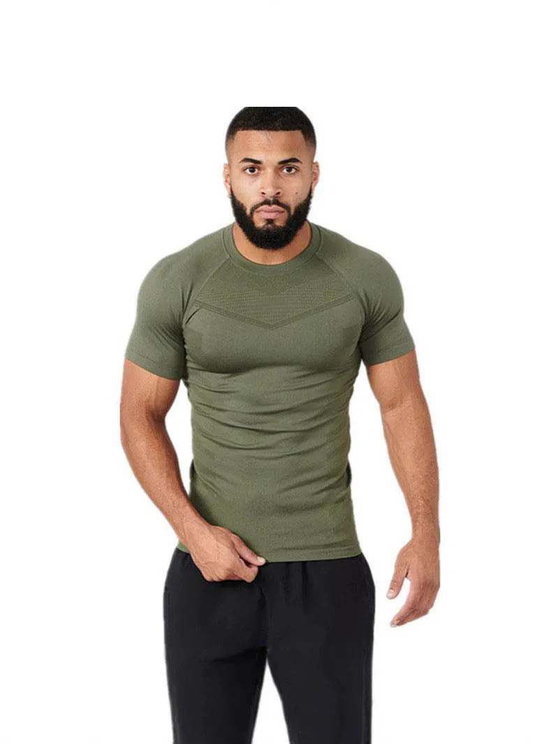 Men High Elastic Sports Compression T-Shirt Quick Dry Training Fitness Short Sleeve Muscle Gym Workout T-Shirt Printed Top