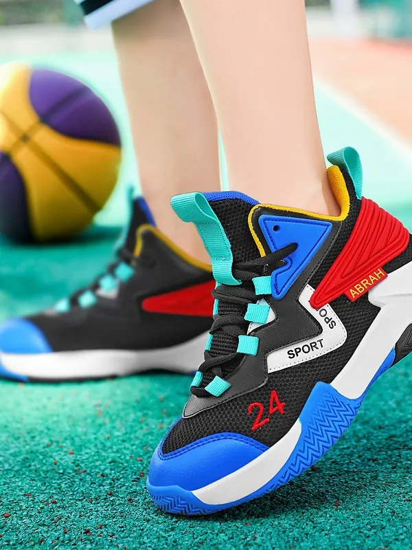 Boys Breathable Mesh Basketball Shoes High Top Anti Slip Sports Sneakers For Teenagers Kids Professional Training Shoes