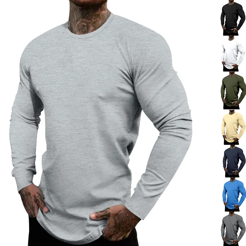 Ανδρικό Casual T-Shirt από Πολυεστέρα Μονόχρωμο Στρογγυλή Λαιμόκοψη Μακρύ Μανίκι Slim Fit Διαπνέον Τοπ Άνοιξη Φθινόπωρο