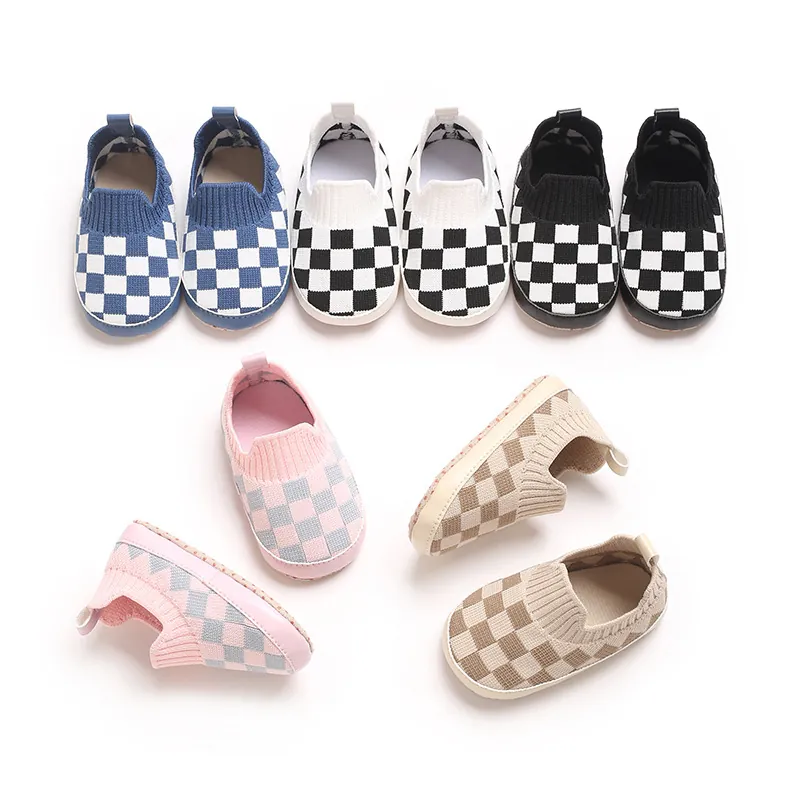 Zapatos de Aprendizaje para Bebés Cuadros Punto Suela Blanda Antideslizante Transpirable Zapatillas de Deporte para Bebés Casual
