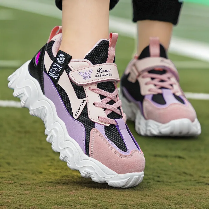 Kinder Mädchen Atmungsaktive Mesh Laufschuhe Mode Kontrastfarbe Rutschfest Dicke Sohle Sport Sneaker Für 6-12 Jahre Schüler