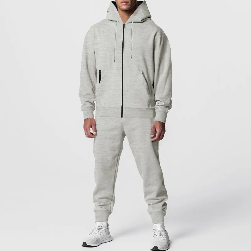 Survêtement Doublé Polaire Automne Hiver Homme Couleur Unie Sweat à Capuche Et Pantalon Jogging Décontracté Top And Bottom