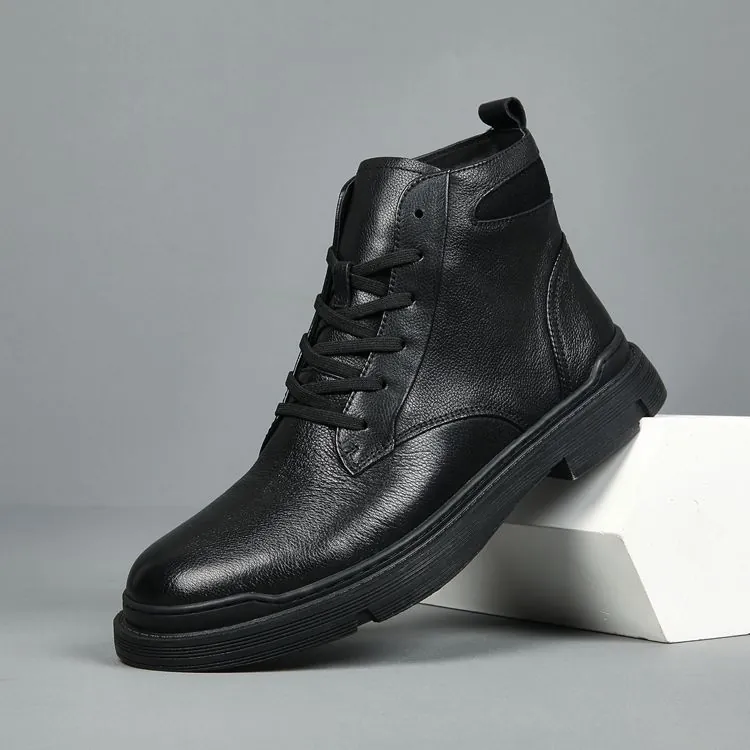 Stivali Martin da Uomo in Primo Strato di Pelle Bovina Stile Britannico Stivali Workwear Neri High Top Scarpe Casual in Pelle