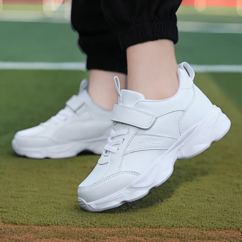 Zapatillas para Niños Unisex Blanco Negro Transpirables Ligeras Antideslizantes Zapatos para Correr para Escuela Deporte Casual Velcro Resistente al Desgaste