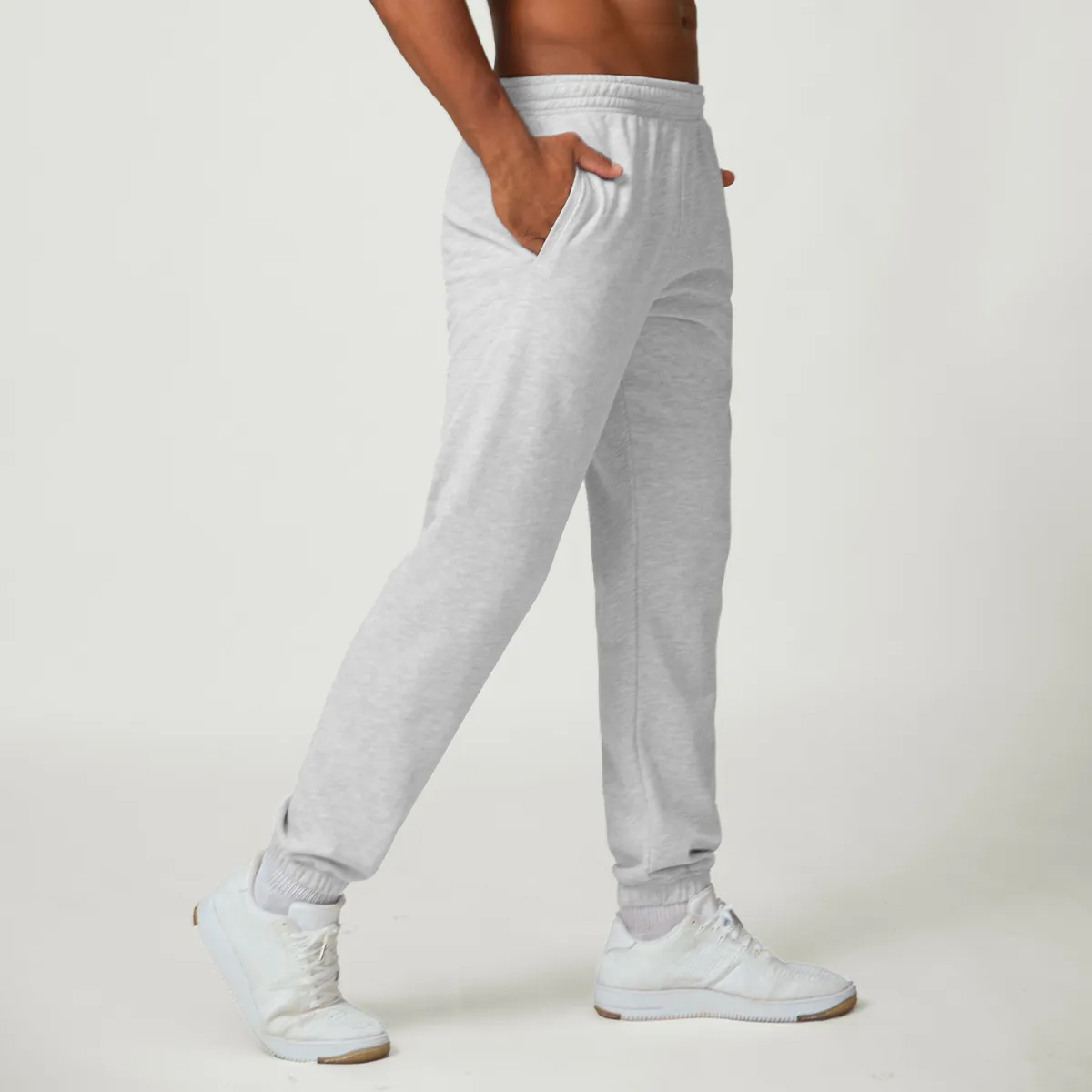 Cotton Blend Men's Athletic Joggers Cuffed Sweatpants For Sports Fitness Gym Casual Daily Wear Regular Fit Drawstring Bottom