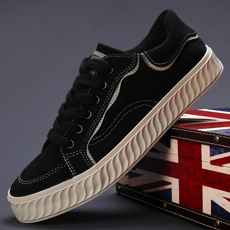 Zapatos de Lona Casuales para Hombre Estilo Coreano de Moda Caña Baja Suela de Plataforma Ondulada Zapatillas de Moda