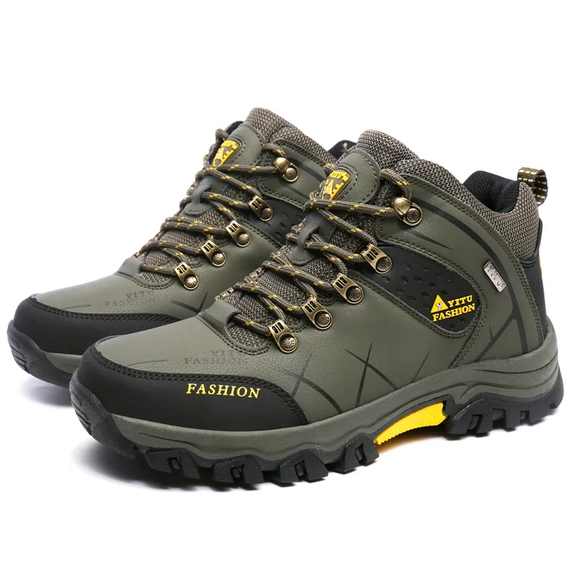 Zapatos de Senderismo de Caña Alta para Hombre Cuero Sintético Antideslizante Botas de Trekking Deportivas para Invierno Otoño Zapatos de Carrera Cross-Country