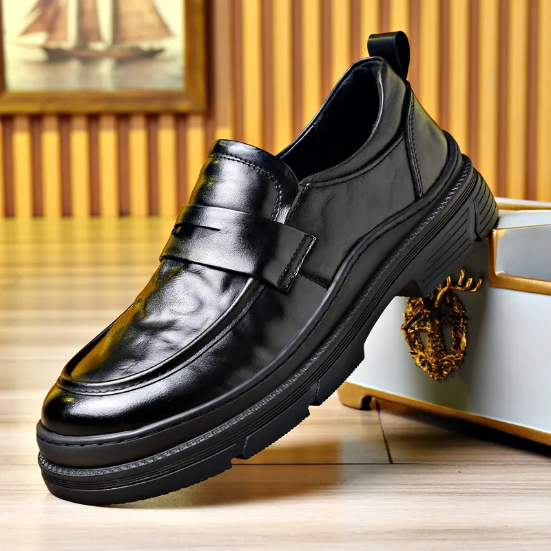 Men Business Leather Shoes British Style Top Layer Cowhide Penny Loafers Formal Wedding Dress Shoes Breathable Wear Resistant Brown Black