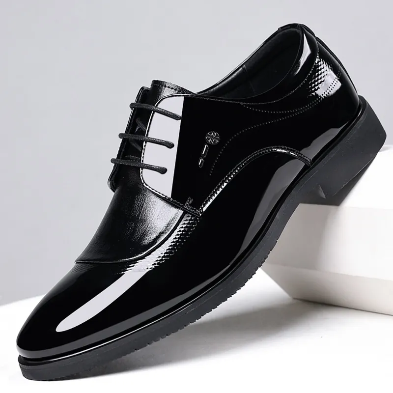 Men Business Dress Shoes British Style Pointed Toe Patent Leather Lace-up Formal Shoes For Wedding Office Gentleman Footwear