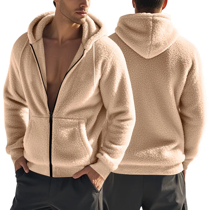 Herren Amerikanische Winter Verdickt Warm Doppelseitige Fleece Jacke Locker Lässig Kapuzenjacke Mit Reißverschluss Für Outdoor Aktivitäten Komfort