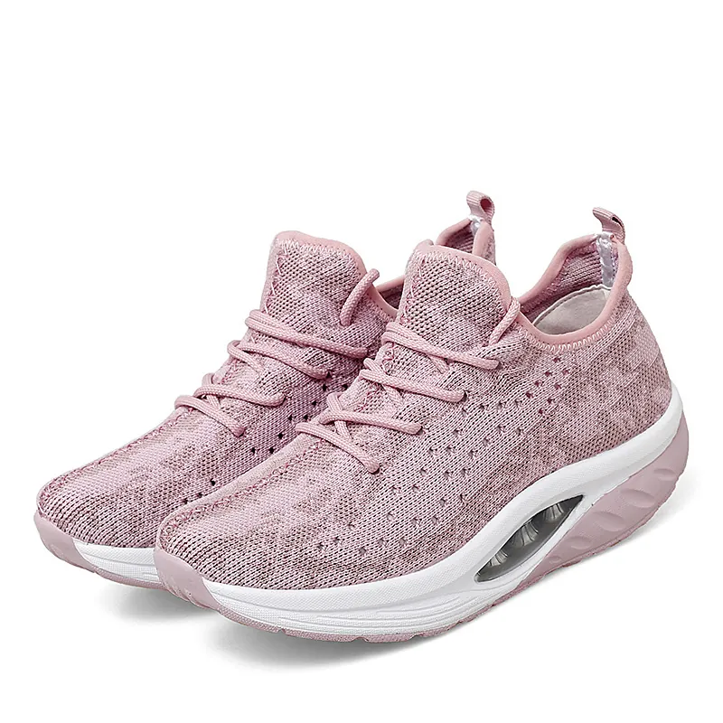 Women Flying Woven Rocker Shoes Mesh Breathable Air Cushion Thick Sole Walking Sneakers For Travel Casual Sport Outdoor Sneakers