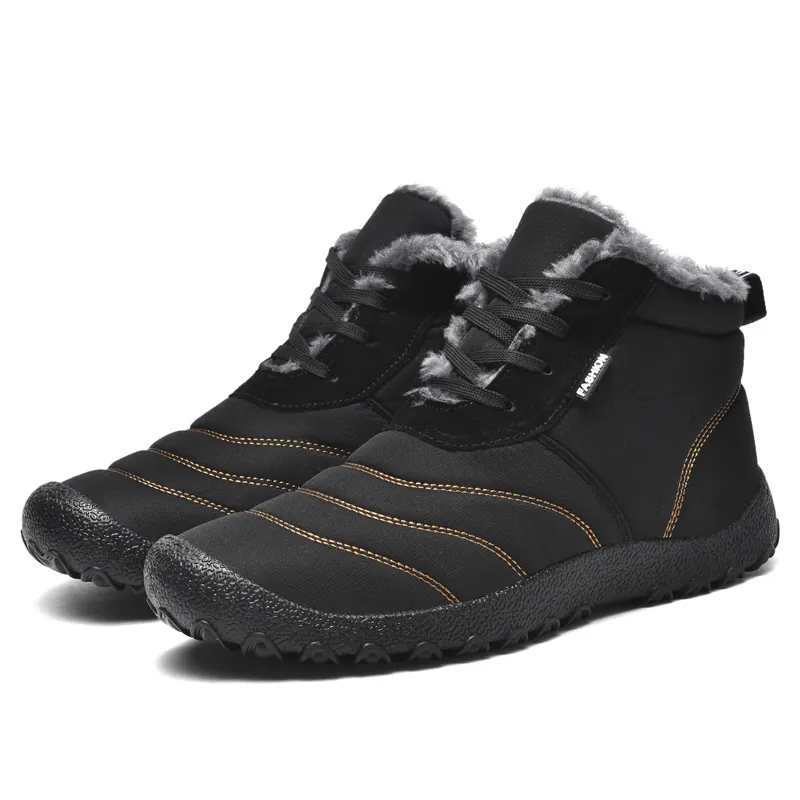 Men Outdoor Winter Snow Boots Warm Artificial Fur Lined Non-Slip Rubber Sole Synthetic Leather Lace Up Sports Casual Shoes