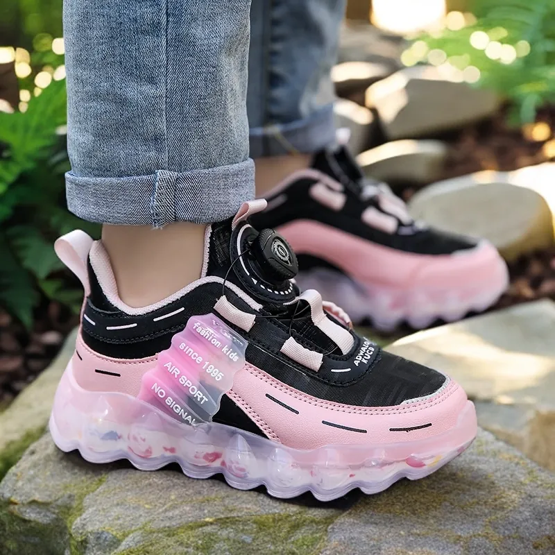Mädchen Sportschuhe Sneaker 6-12 Jahre Alt Frühling Herbst Atmungsaktiv Kunstleder Lässig Daddy-Schuhe Mit Drehknopf
