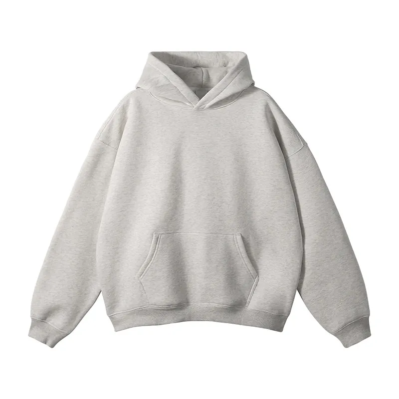 Men's American Retro Cotton Blend Drawstring-free Hoodie Casual Solid Color Drop Shoulder Kangaroo Pocket Loose Pullover Top