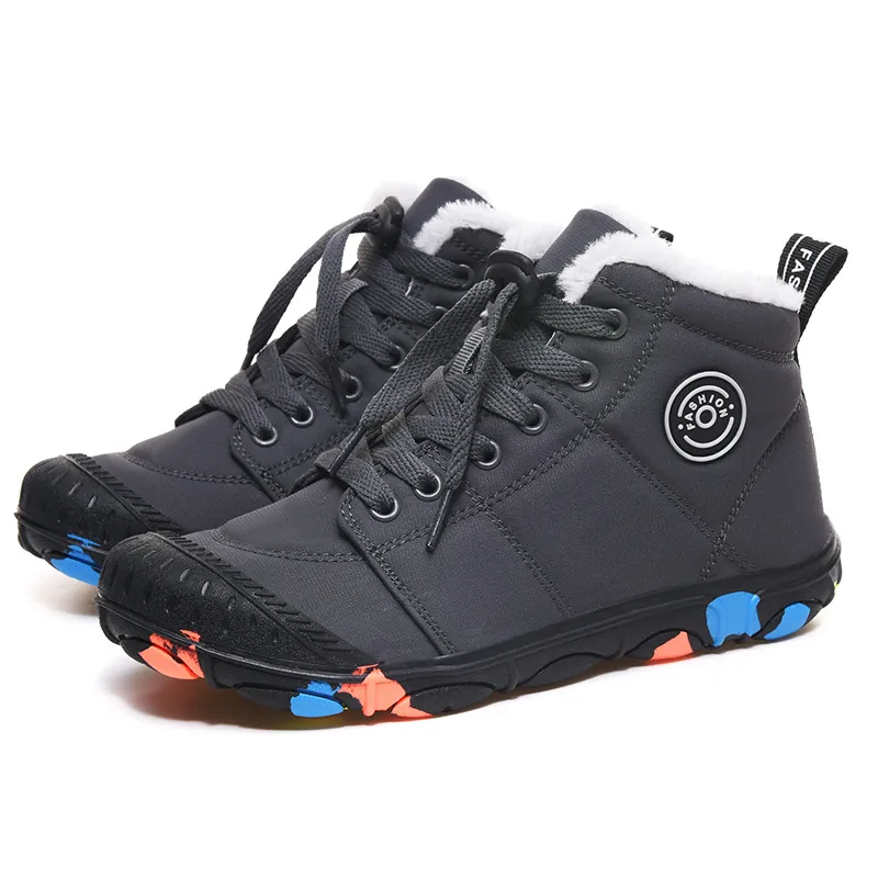 Kids High-Top Snow Boots Waterproof Oxford Cloth Warm Fleece Lined Winter Outdoor Shoes For Boys Girls Travel Anti-Slip Cotton Boots
