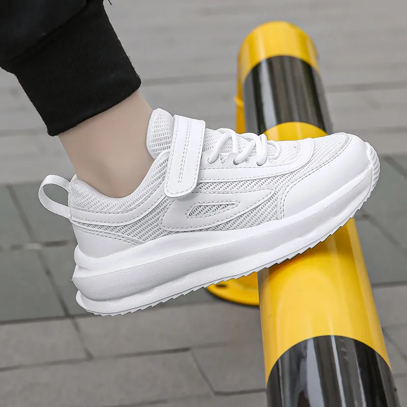 Mädchen Mesh Laufschuhe Atmungsaktiv Klettverschluss Casual Sneakers Kinder Weiße Sportschuhe Outdoor Herbst