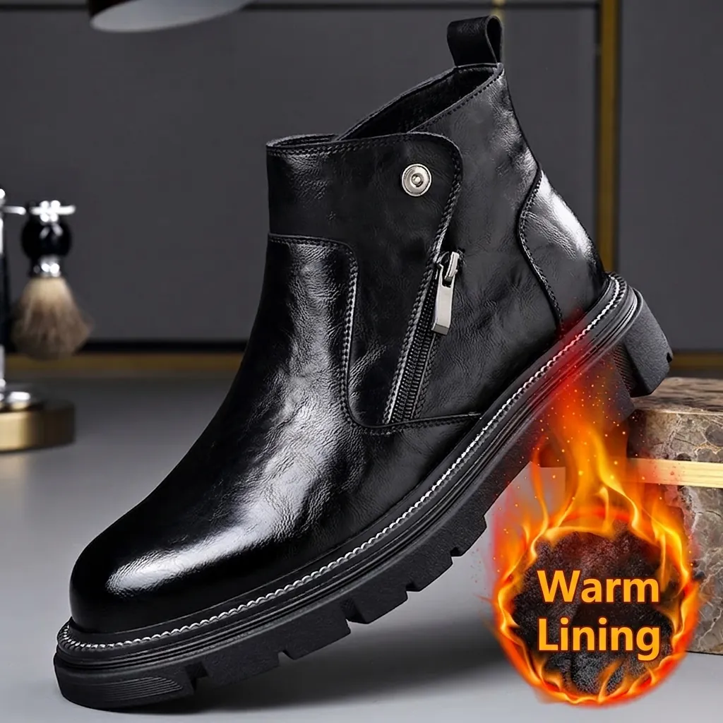 Bottines Martin en Cuir Véritable pour Hommes Style Britannique Chelsea Bottines Fermeture Éclair Latérale Chaudes Doublées Semelle Épaisse Antidérapantes