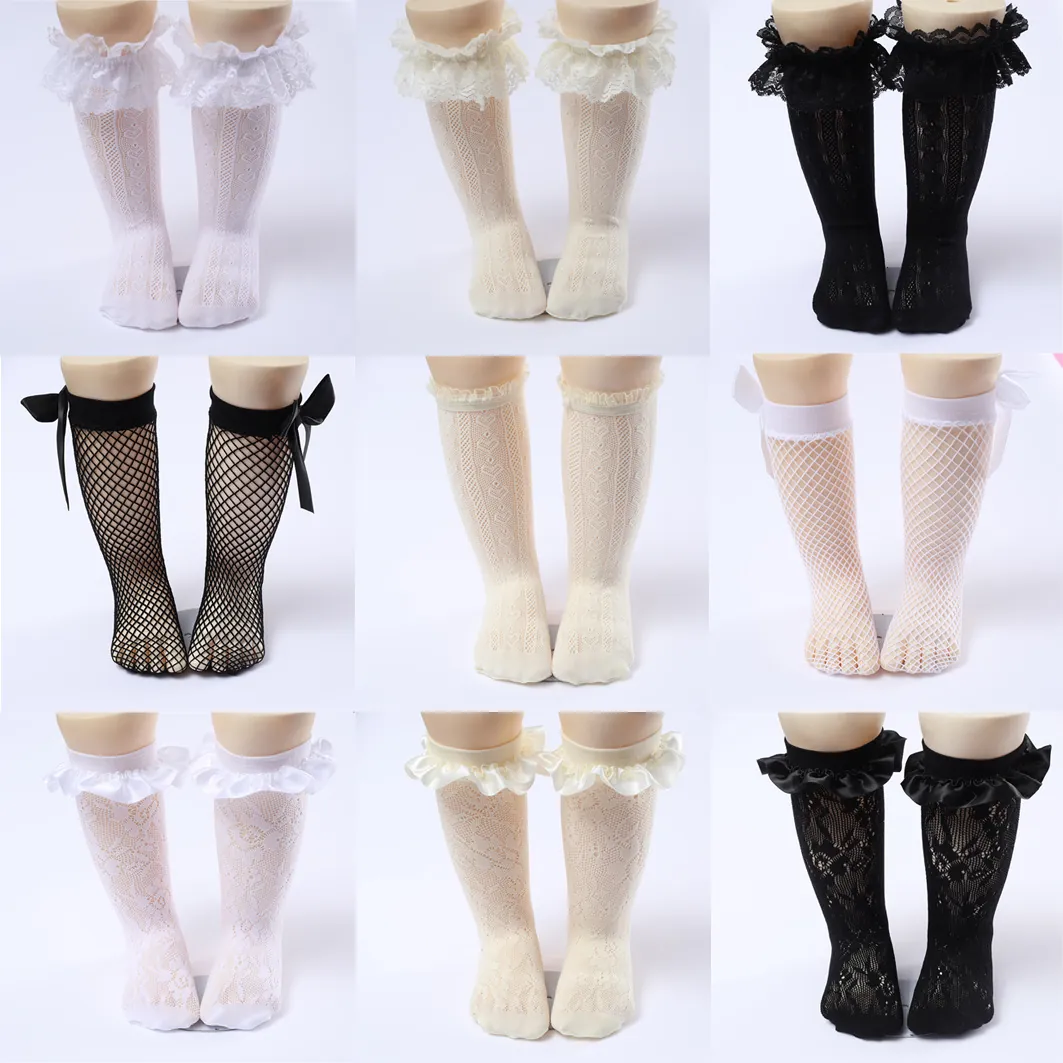 Girls Lolita Lace Ruffle Princess Socks Breathable Hollow Out Fishnet Mesh Socks With Bow Knot For Toddler Kids