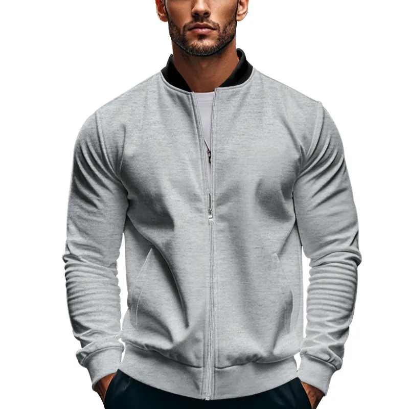 Giacca da Uomo Casual Sportiva con Collo Rialzato Tinta Unita Zip Intera Poliestere Giacca a Vento Outdoor Moda Top