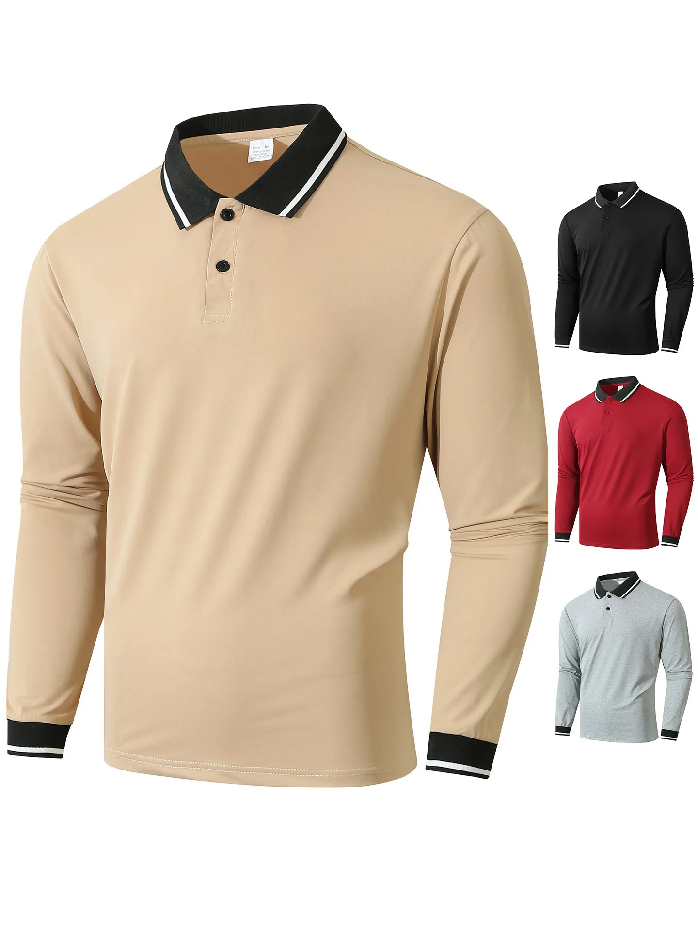 Men Long Sleeve Polo Shirt Jacquard Breathable Lapel Top Urban Sporty Casual Contrast Stripe Knitted Autumn Outdoor Fashion Top