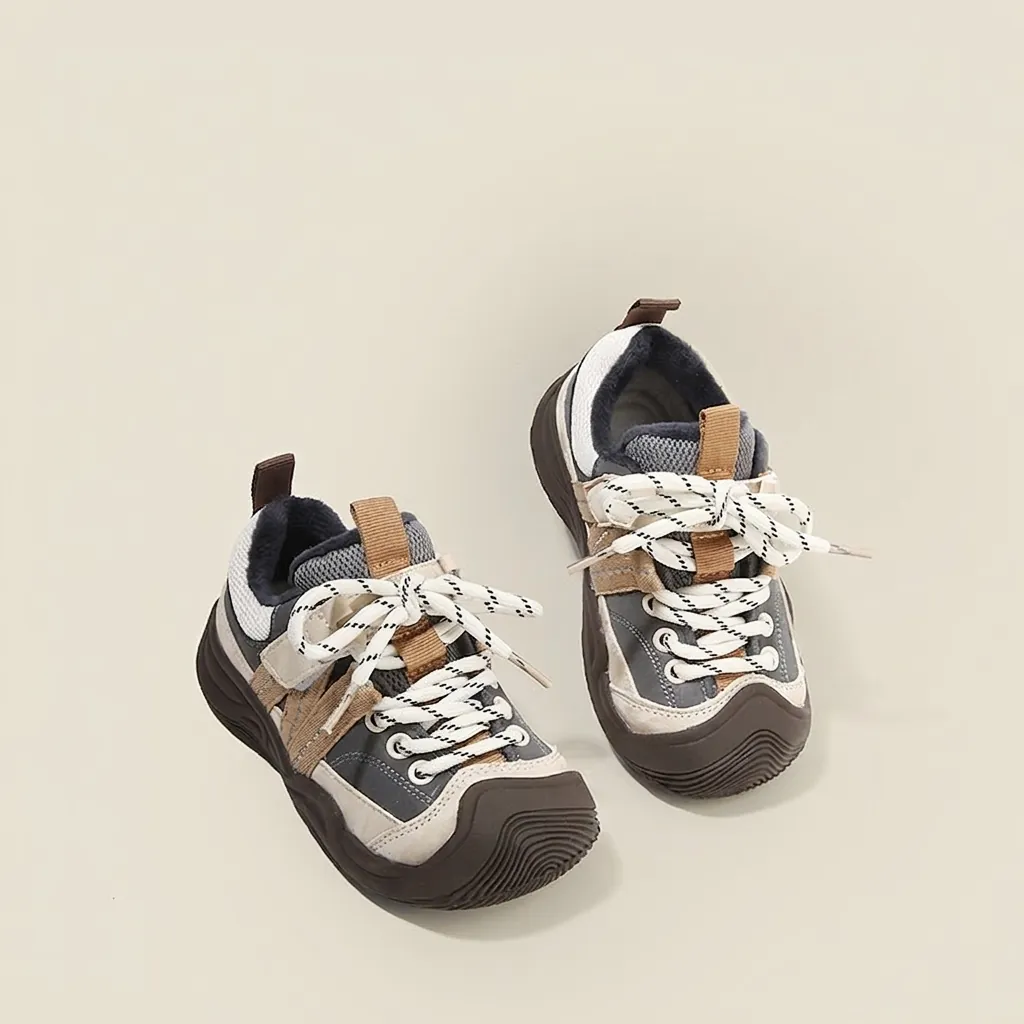 Baskets à la Mode pour Enfants Patchwork Décontractées Rétro pour Garçons Filles Antidérapantes Bandes Auto-agrippantes Automne Hiver Quotidien Enfants Chaussures de Course