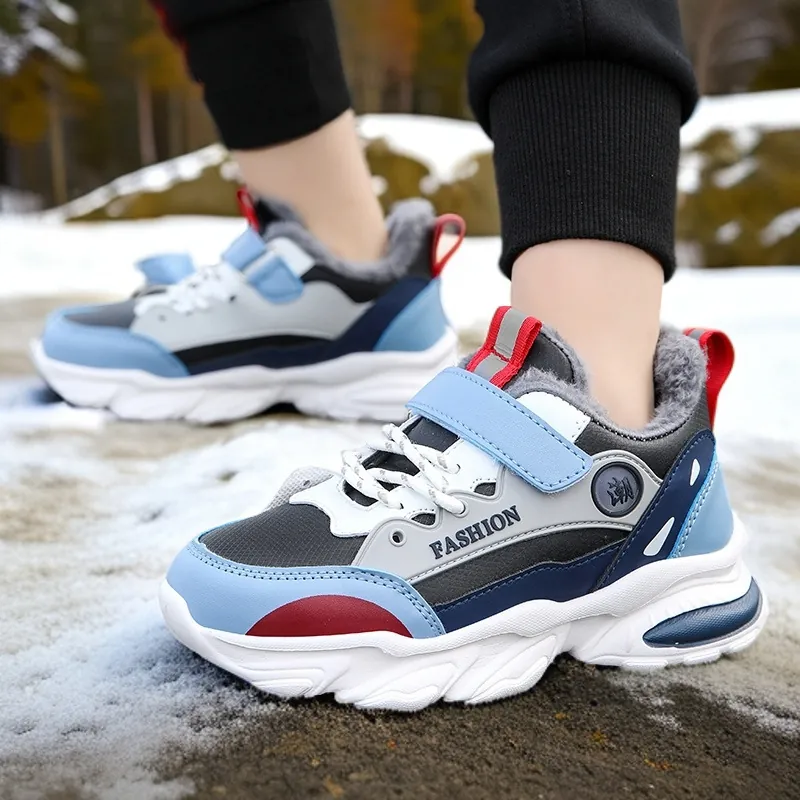 Jungen Winter Fleece Gefüttert Warme Sportschuhe Dicke Sohle Rutschfest Verschleißfest Wasserdicht Outdoor Sneakers Für Kinder Mode Lässig Dad Shoes