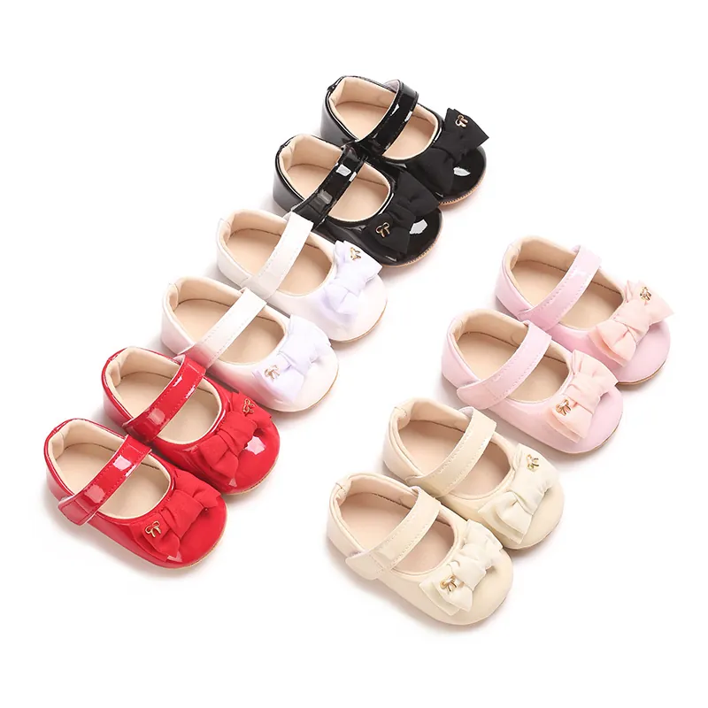 Kleinkind Baby Mädchen Mary Jane Schuhe Weiche Sohle Schleife Prinzessin Flache Schuhe Rutschfest Lauflernschuhe Kunstleder Gewebe