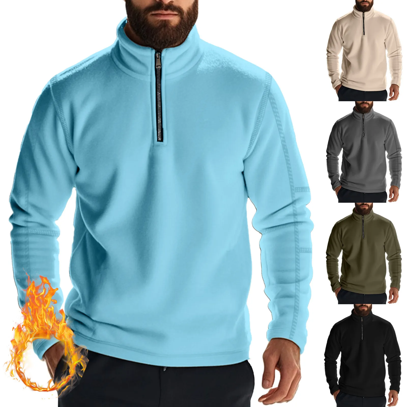 Heren Amerikaanse Outdoor Zware Composiet Polarfleece Opstaande Kraag Kwart-Rits Lange Mouwen Sweatshirt Warm Casual Top