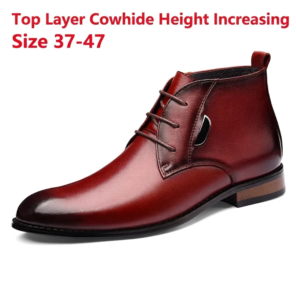 Echtleder Chelsea Boots für Herren Höhensteigerung Vliesgefüttert Winter Warm Große Größen Trendige Business Freizeitschuhe