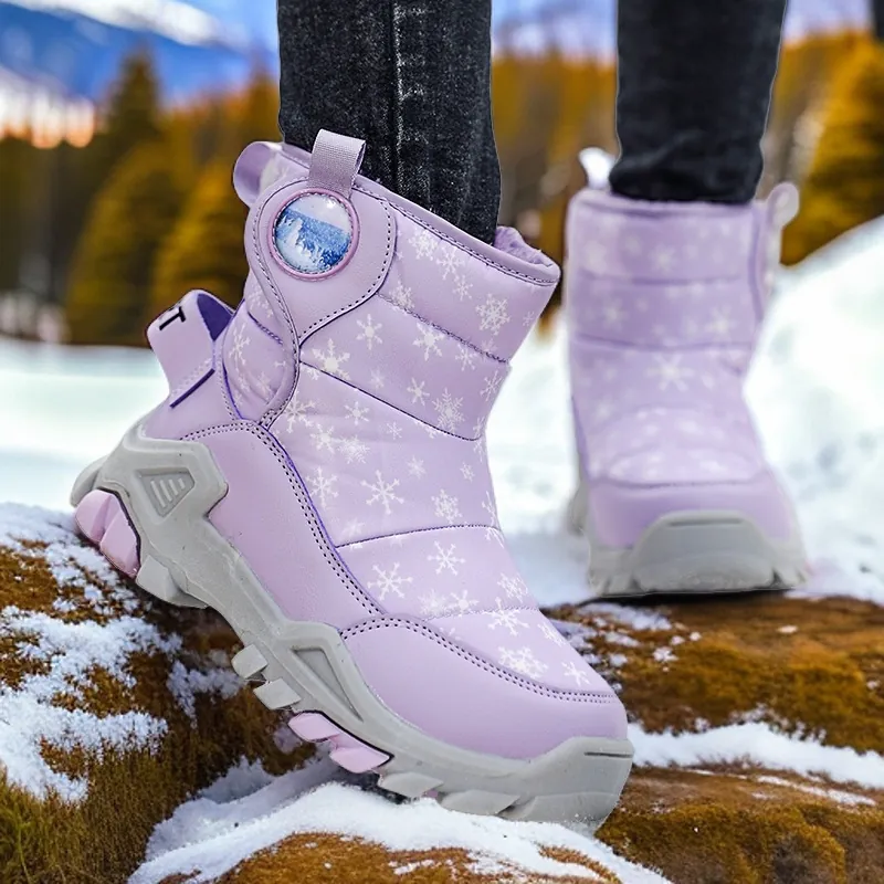 Stivali da Neve per Bambini con Stampa a Fiocchi di Neve Foderati in Pile Antiscivolo Impermeabili Scarpe Calde per Ragazzi Ragazze