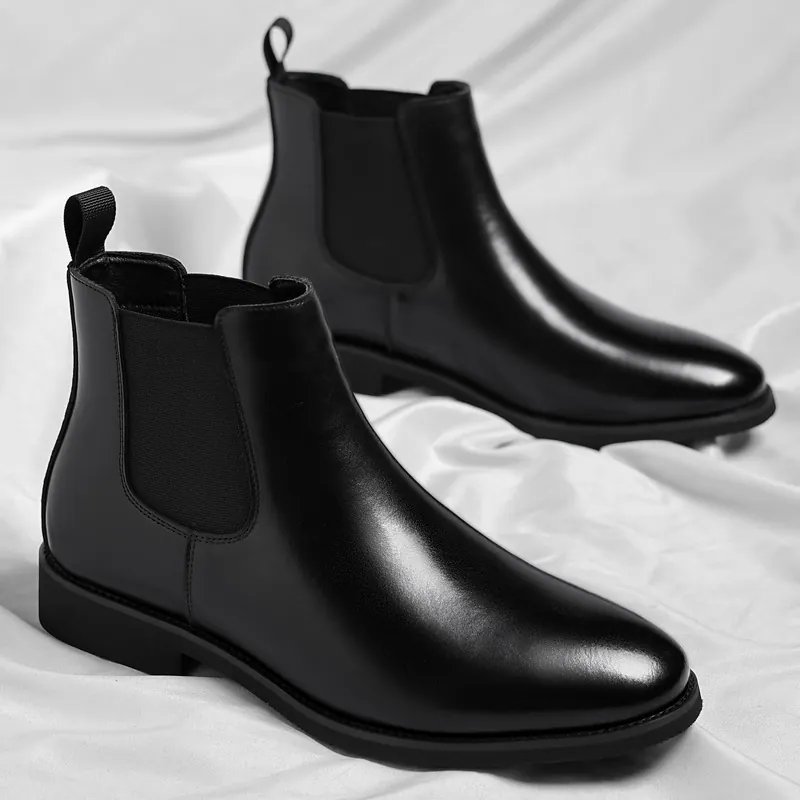Men British Retro Chelsea Boots Microfiber Leather Ankle Boots Fleece Lined Warm Winter Shoes Slip On Elastic Side Boots