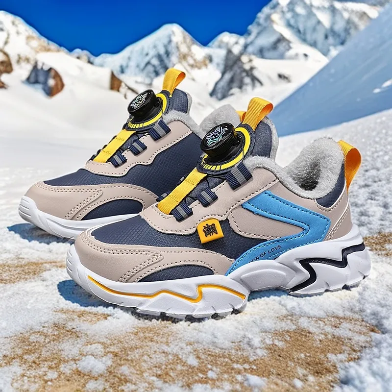 Jungen Wintersportschuhe Fleece Gefüttert Verdickt Warm Kinder Laufschuhe Drehverschluss Rutschfest Dicke Sohle Sport Sneakers Für Kinder