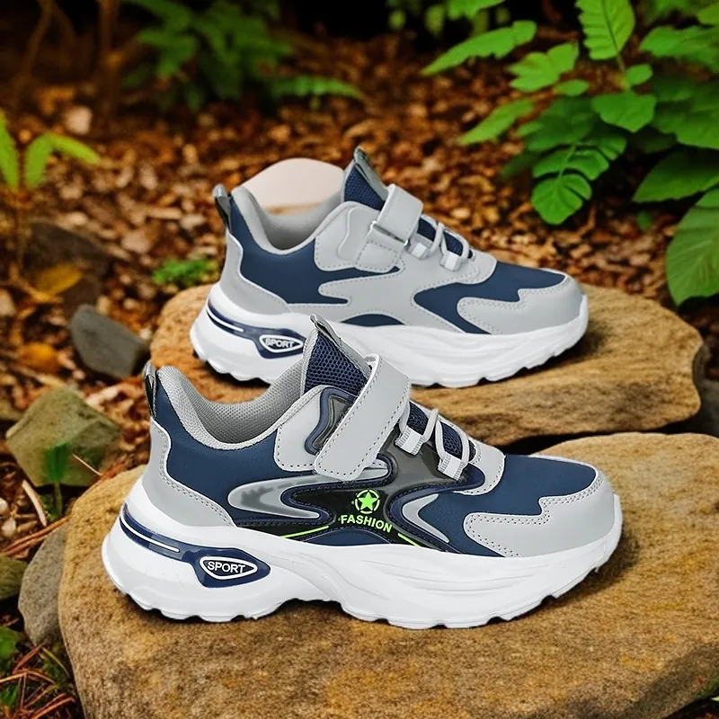 Jungen Mode Laufschuhe Kinder Casual Chunky Sneakers Kunstleder Atmungsaktiv Leicht Sport Schuhe Mit Klettverschluss