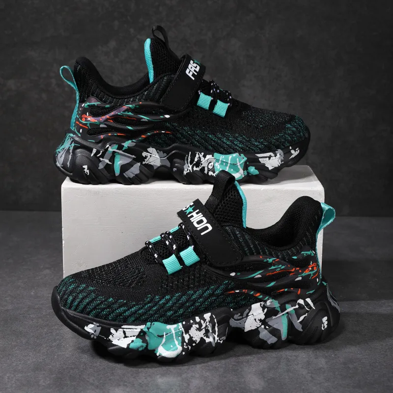 Zapatillas de Deporte para Niños Primavera Otoño Niños Zapatos para Correr Malla Transpirable Ligeras Antideslizantes Suela Graffiti