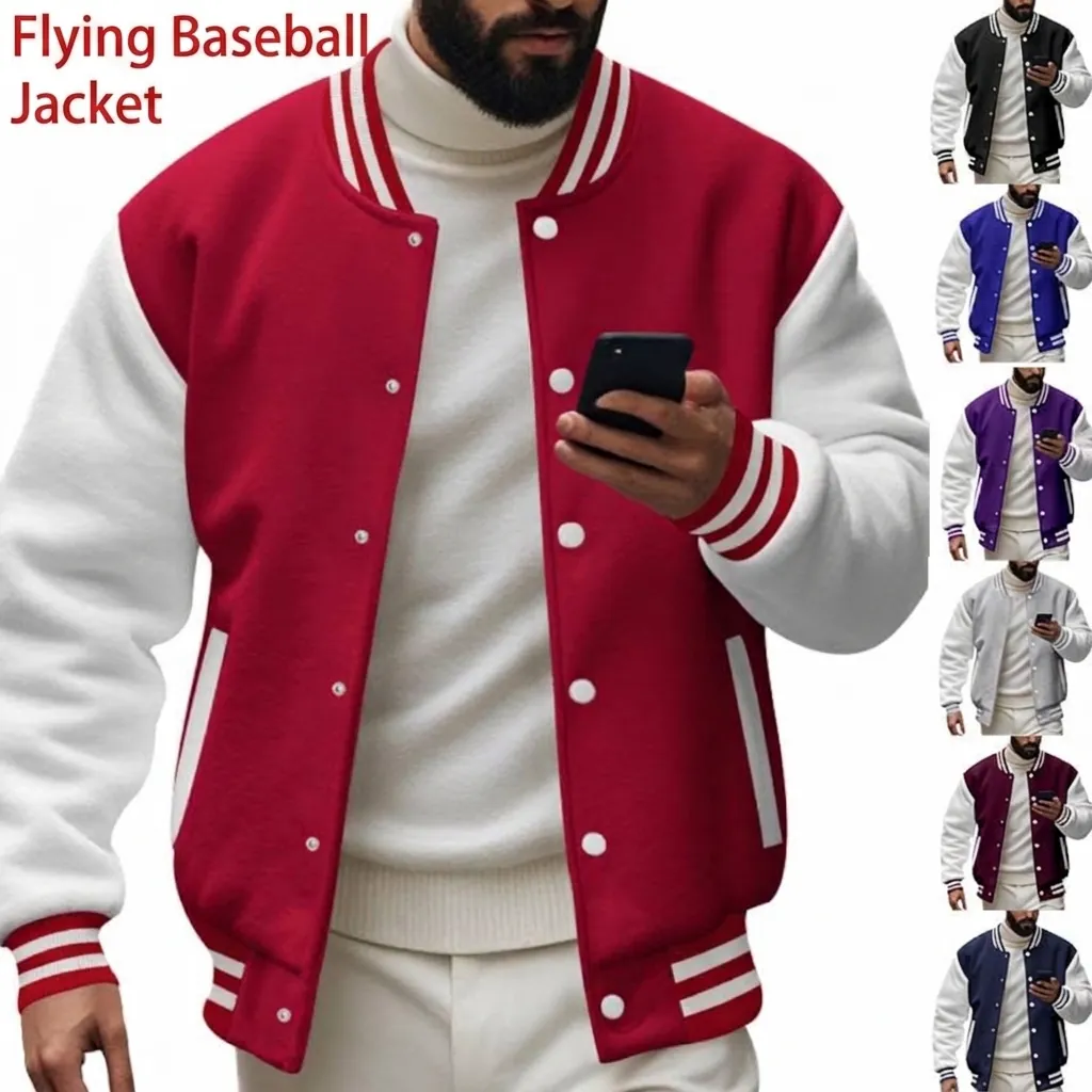 Heren Herfst Winter Vluchtjas Varsity Jas Met Fleece Gevoerd Kleurblokkering Losjes Casual Opstaande Kraag Varsity Jas Bovenkleding