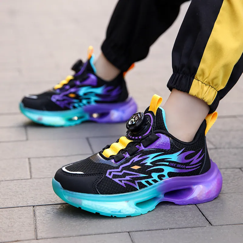 Kids Sneakers Rotating Buckle Boys Running Shoes Breathable Mesh Thick Sole Anti-slip Athletic Shoes School Outdoor 2024