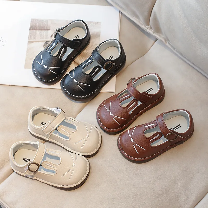 Girls Mary Jane Shoes 2025 Spring New Cartoon Rabbit Cute Toddler Casual Shoes Soft Sole Hook And Loop PU Leather Kids Shoes