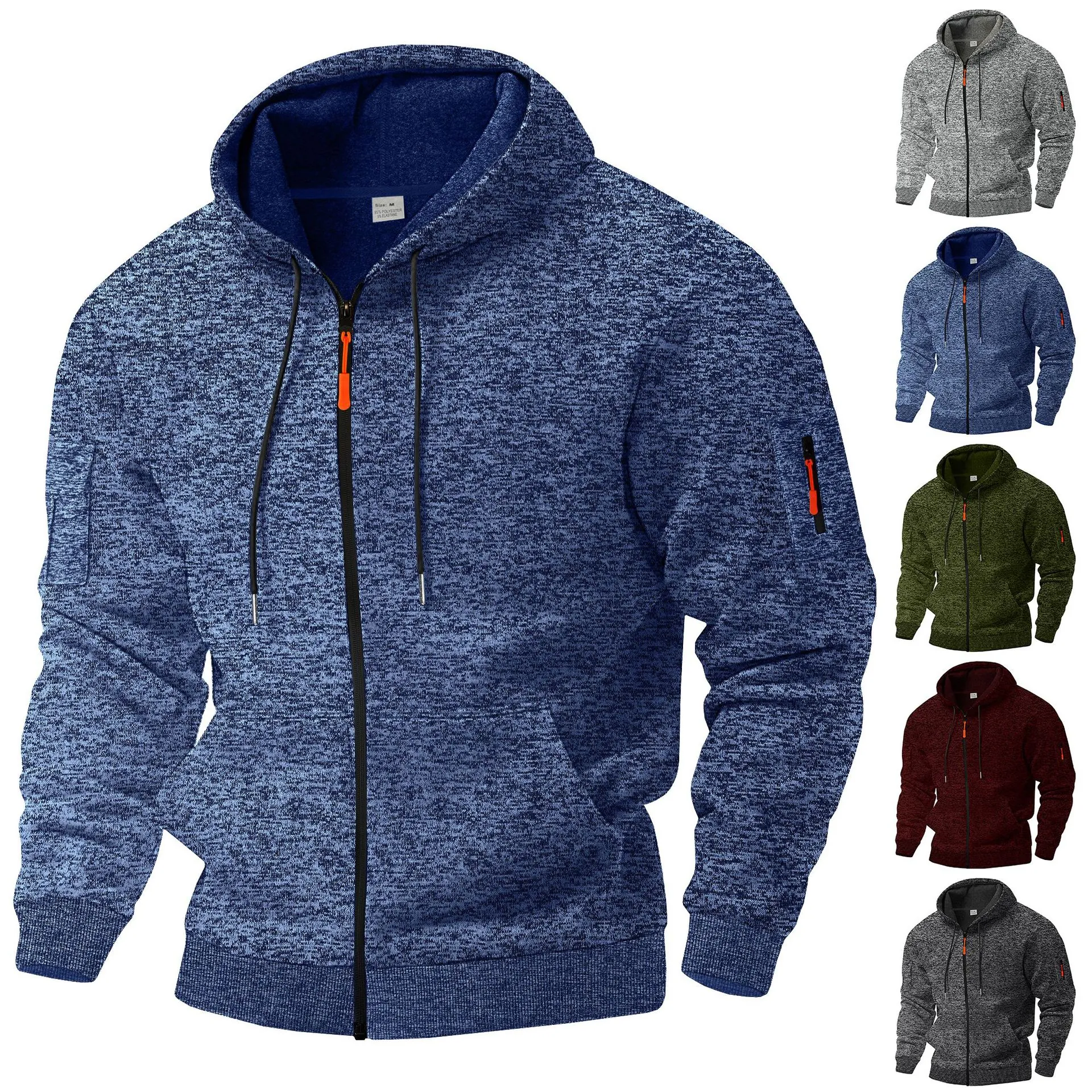 Men Vintage Cationic Fleece Hoodie Jacket Loose Fit Workwear Pocket Hooded Zipper Sweatshirt Casual Winter Outerwear