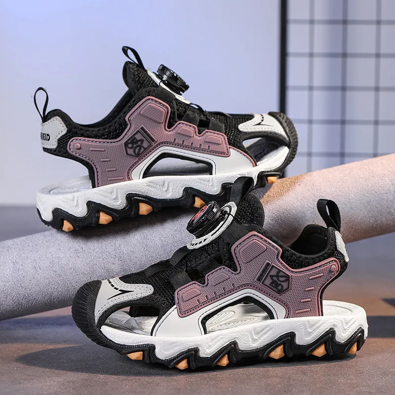 Sandali a Punta Chiusa in Rete per Ragazzi e Ragazze Estate 2024 Nuove Scarpe Sportive per Bambini Con Fibbia a Manopola Traspiranti