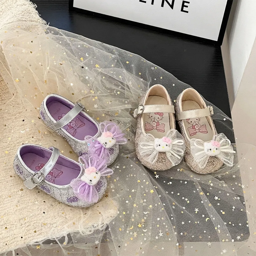 Zapatos de Princesa para Niñas Pequeñas Mary Jane Brillantes con Diamantes de Imitación y Lazo Suela Blanda para Fiesta