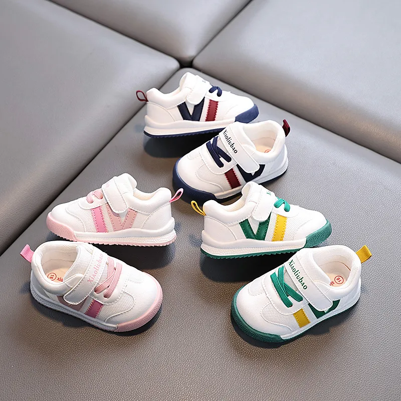 Toddler Walking Shoes Baby Casual Sneakers Synthetic Leather Soft Sole Anti-Slip Hook and Loop White Shoes For Boys Girls