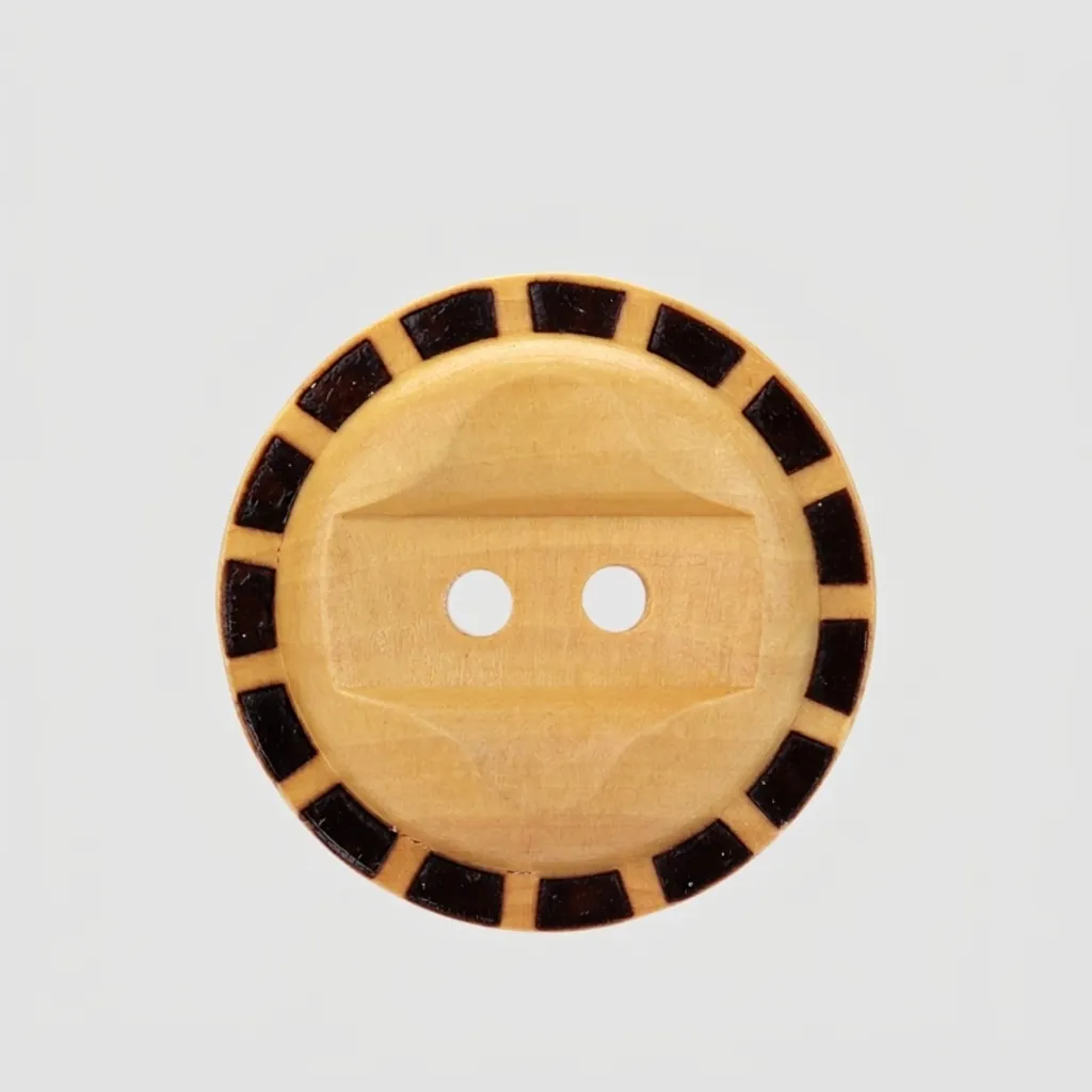 Natural Poplar Wood Buttons Round 2-Hole Branded Dashed Line Design Decorative Wood Fastener For Apparel DIY Sewing Crafts