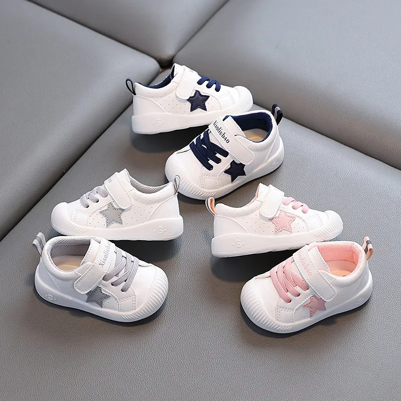 Zapatos de Bebé Antideslizantes Suela Blanda Zapatillas de Cuero PU Impermeables Para Niños Niñas 1-2 Años Decoración de Estrella