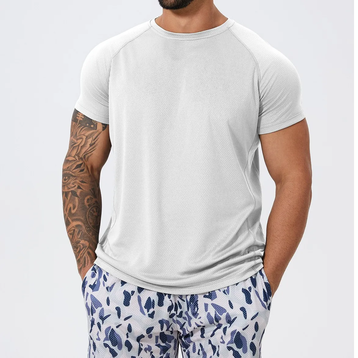 Ανδρικό T-Shirt Προπόνησης American Muscle Fitness Γρήγορο Στέγνωμα Αναπνεύσιμο Διχτυωτό Μανίκι Ραγκλάν Κοντό Μανίκι Στρογγυλή Λαιμόκοψη Αθλητικό Top