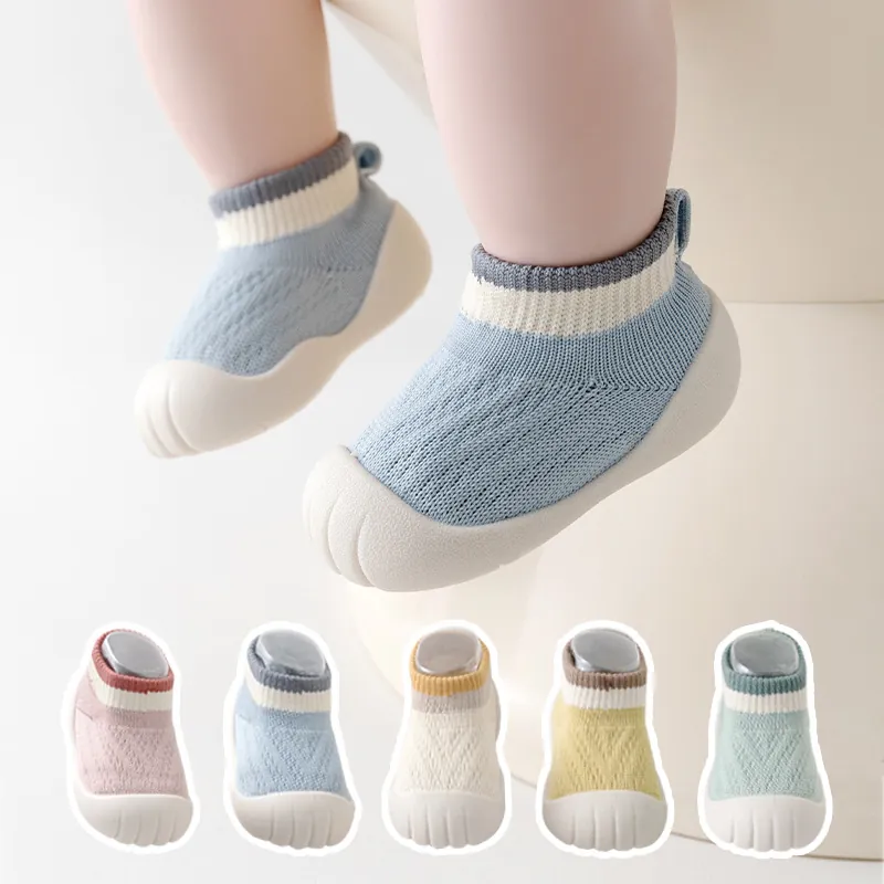 Baby Walker Sock Shoes 0-3 Years Old Toddler Non-slip Soft Sole Breathable Mesh Striped Indoor Floor Socks Shoes