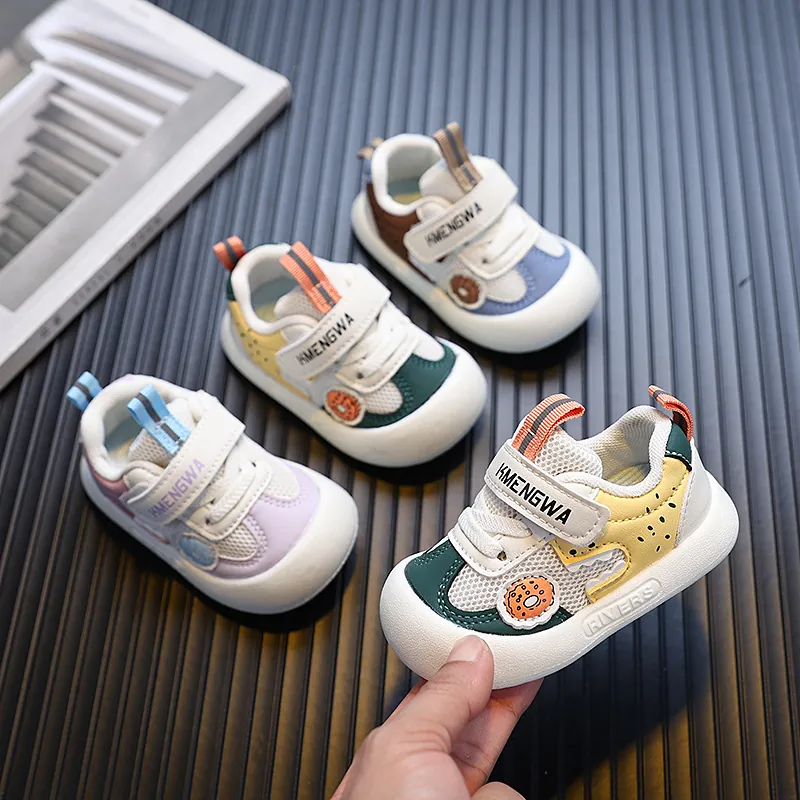 Breathable Mesh Baby Walking Shoes Synthetic Leather Patch Soft Sole Non-Slip Casual Sneakers Infant Toddler First Walkers